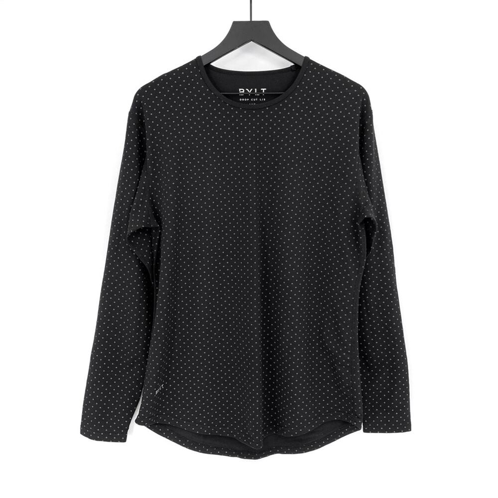 BYLT Lux Drop Cut Long Sleeve Washed Black Silver Polka Dot M